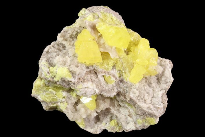 Sulfur Crystals & Strontianite on Matrix - Italy #93649